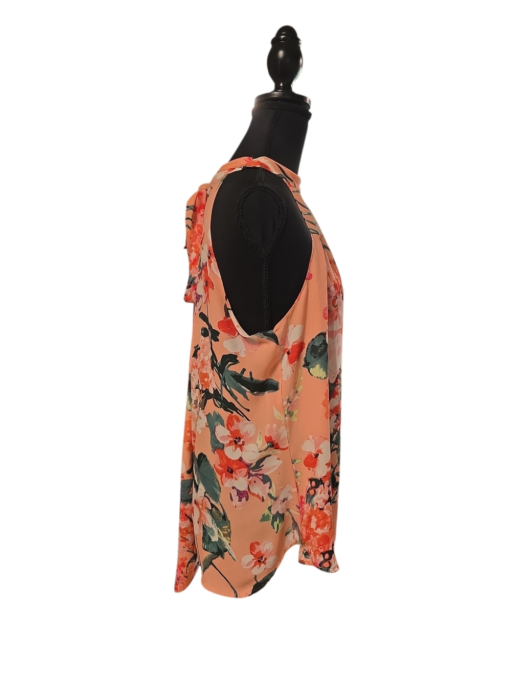 Sleeveless 7th Ave New York And Co. Pink Floral Halter Neck Top L - Picture 3 of 5